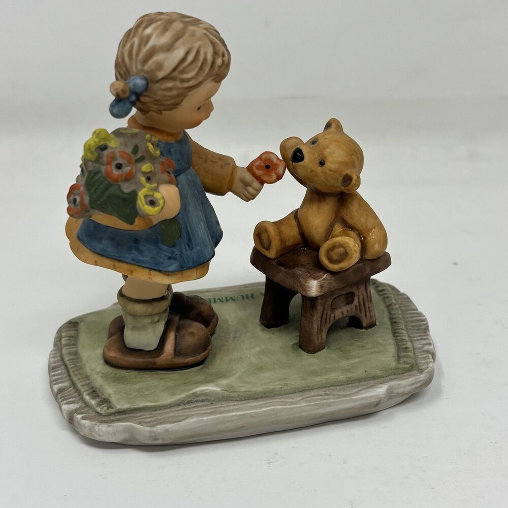 Vintage 1998 Goebel Berta Hummel BH 66 With Love Girl Figurine Teddy Bear Flower